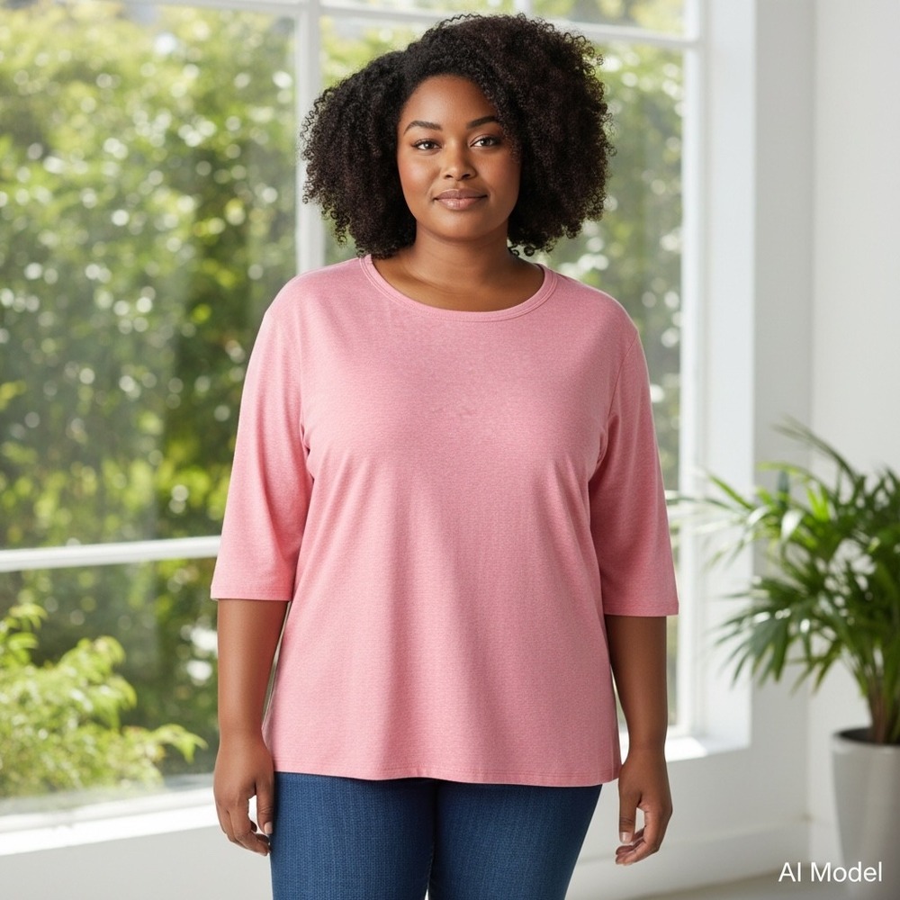 LuLaRoe Gigi Top Womens 3XL Pink Heathered Elbow Sleeve‎ Scoop Neck Stretch Tee